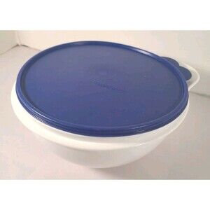 Tupperware Thatsa Bowl 12 Cup Mix & Store 2677-B-2 White Bowl Blue Lid